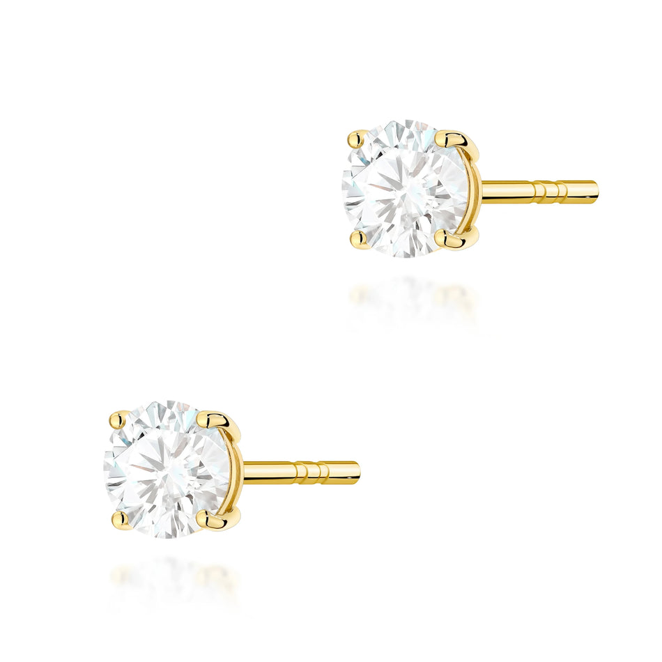 Yellow Gold Stud Earrings with 2 × 0,50ct Round Diamonds | 585 (14k) Yellow Gold Stud Earrings