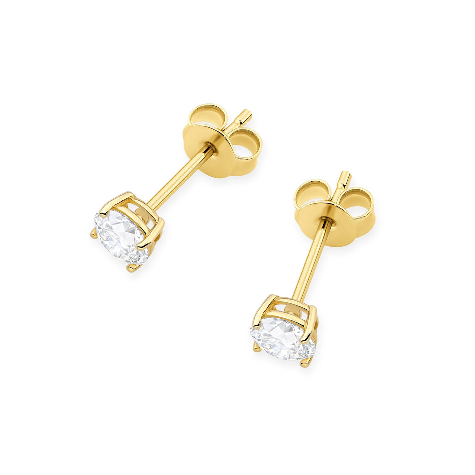 Yellow Gold Stud Earrings with 2 × 0,50ct Round Diamonds | 585 (14k) Yellow Gold Stud Earrings