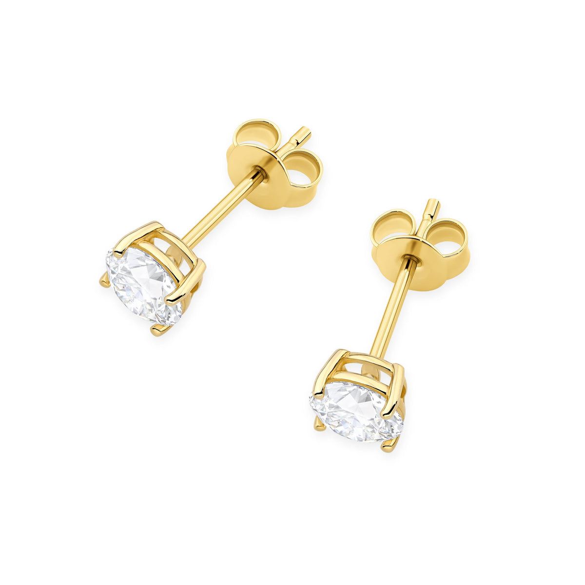 Yellow Gold Stud Earrings with 2 × 0,70ct Round Diamonds | 585 (14k) Yellow Gold Stud Earrings