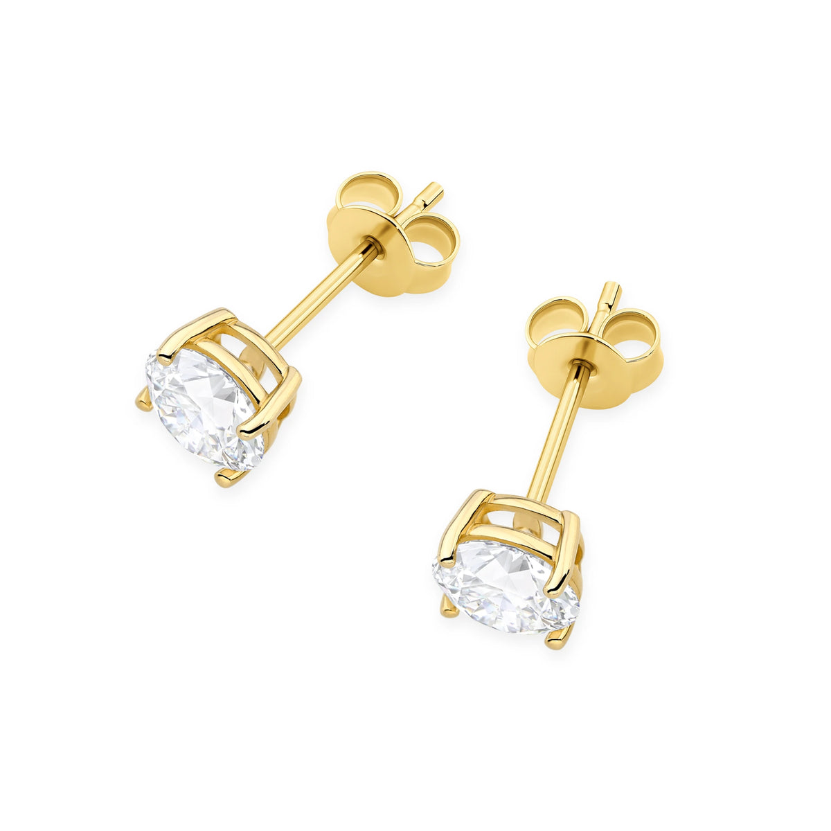 Yellow Gold Stud Earrings with 2 × 1,00ct Round Diamonds | 585 (14k) Yellow Gold Stud Earrings