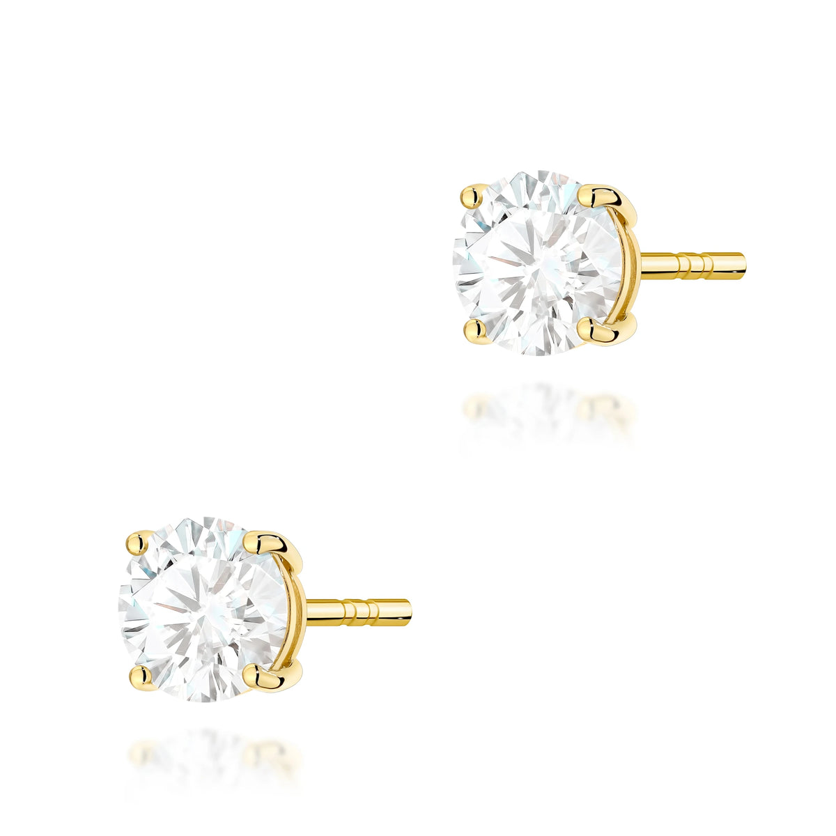 Yellow Gold Stud Earrings with 2 × 1,00ct Round Lab-Grown Diamonds | 585 (14k) Yellow Gold Stud Earrings