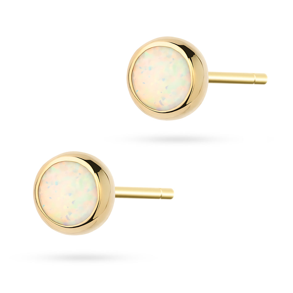Yellow Gold Bezel-Set Opal Stud Earrings | 585 (14k) Yellow Gold Stud Earrings