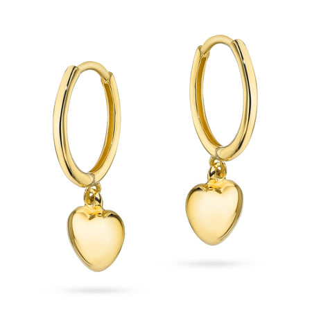 Yellow Gold Hoop Earrings with Heart Charms | 585 (14k) Yellow Gold Hinged Hoop Clasp Earrings