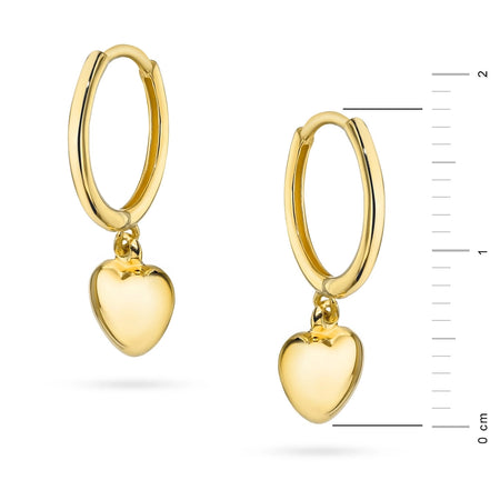 Yellow Gold Hoop Earrings with Heart Charms | 585 (14k) Yellow Gold Hinged Hoop Clasp Earrings