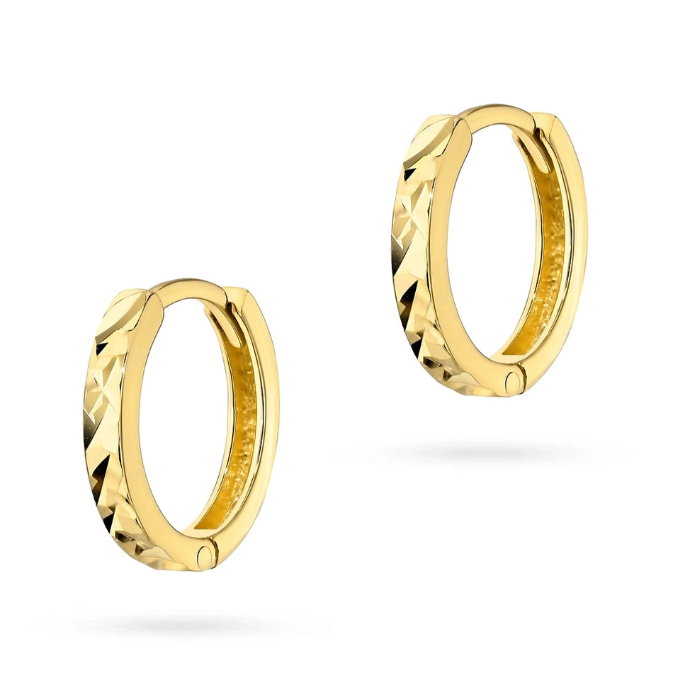 Yellow Gold Classic Diamond-Cut Creole Hoop Earrings | 585 (14k) Yellow Gold Hinged Hoop Clasp Earrings