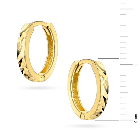 Yellow Gold Classic Diamond-Cut Creole Hoop Earrings | 585 (14k) Yellow Gold Hinged Hoop Clasp Earrings