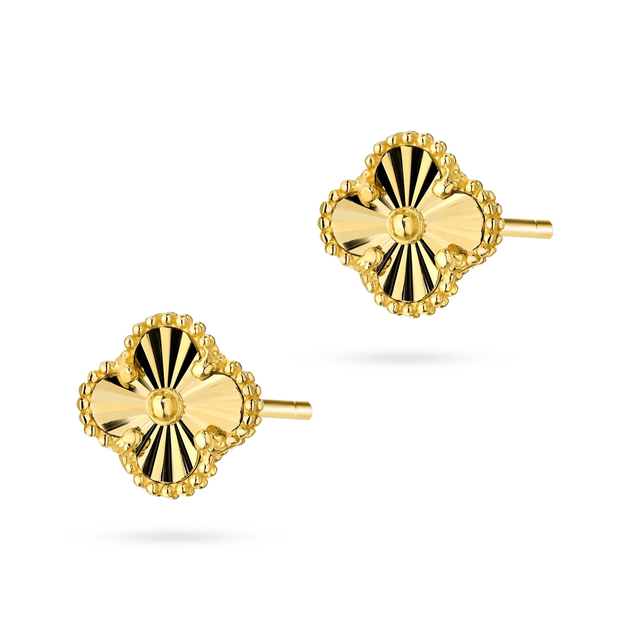 Yellow Gold Diamond-Cut Clover Stud Earrings | 585 (14k) Yellow Gold Stud Earrings