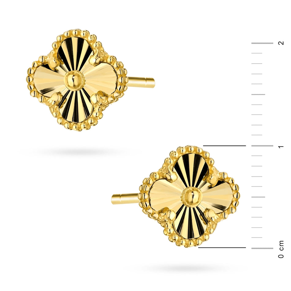 Yellow Gold Diamond-Cut Clover Stud Earrings | 585 (14k) Yellow Gold Stud Earrings