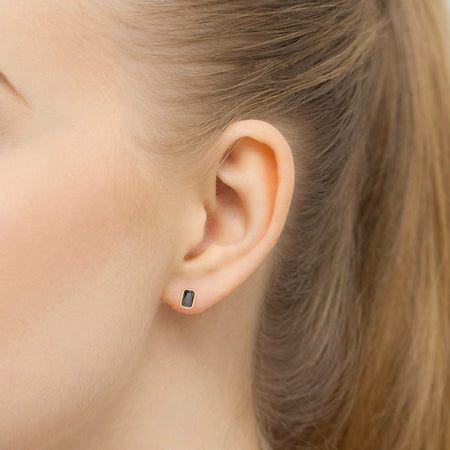 Yellow Gold Rectangular Stud Earrings with Black Cubic Zirconia | 585 (14k) Yellow Gold Stud Earrings