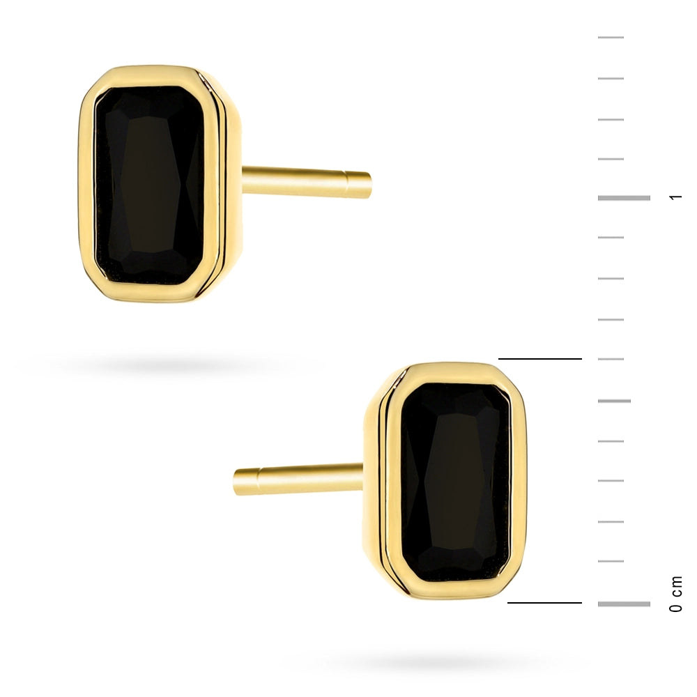 Yellow Gold Rectangular Stud Earrings with Black Cubic Zirconia | 585 (14k) Yellow Gold Stud Earrings