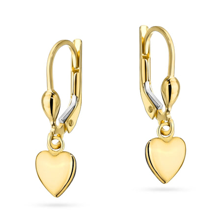 Yellow Gold Smooth Heart Drop Earrings with English Clasp | 585 (14k) Yellow Gold English Clasp Earrings