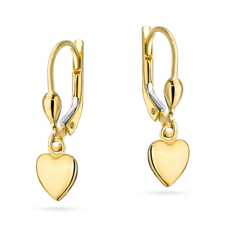 Yellow Gold Smooth Heart Drop Earrings with English Clasp | 585 (14k) Yellow Gold English Clasp Earrings