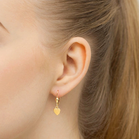 Yellow Gold Smooth Heart Drop Earrings with English Clasp | 585 (14k) Yellow Gold English Clasp Earrings