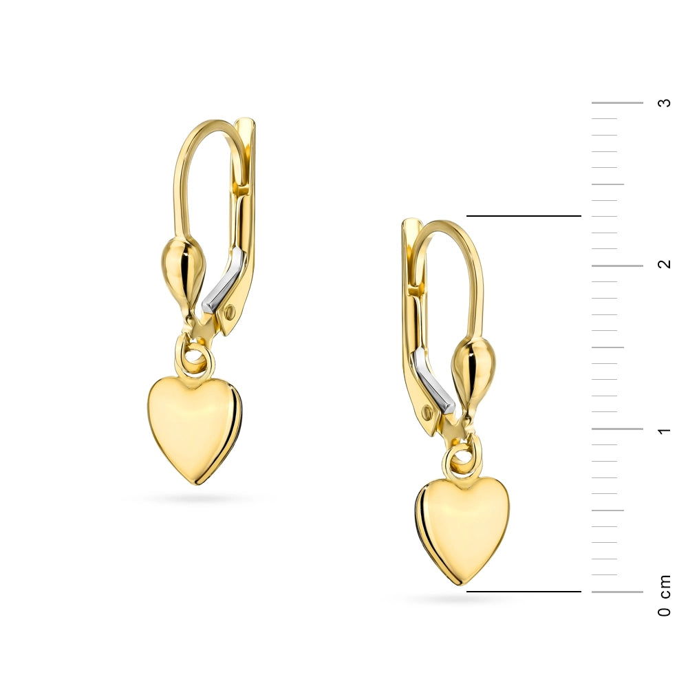 Yellow Gold Smooth Heart Drop Earrings with English Clasp | 585 (14k) Yellow Gold English Clasp Earrings