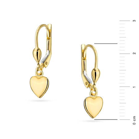 Yellow Gold Smooth Heart Drop Earrings with English Clasp | 585 (14k) Yellow Gold English Clasp Earrings