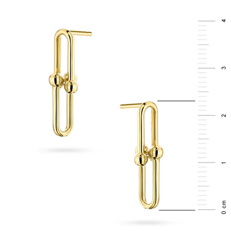 Yellow Gold Link and Bead Drop Stud Earrings | 585 (14k) Yellow Gold Stud Earrings