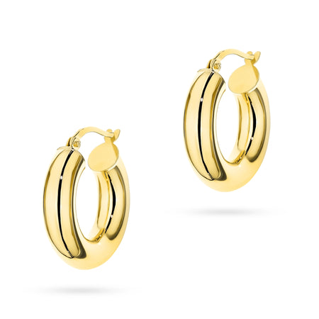Yellow Gold Wide Smooth Hoop Earrings | 585 (14k) Yellow Gold English Clasp Earrings