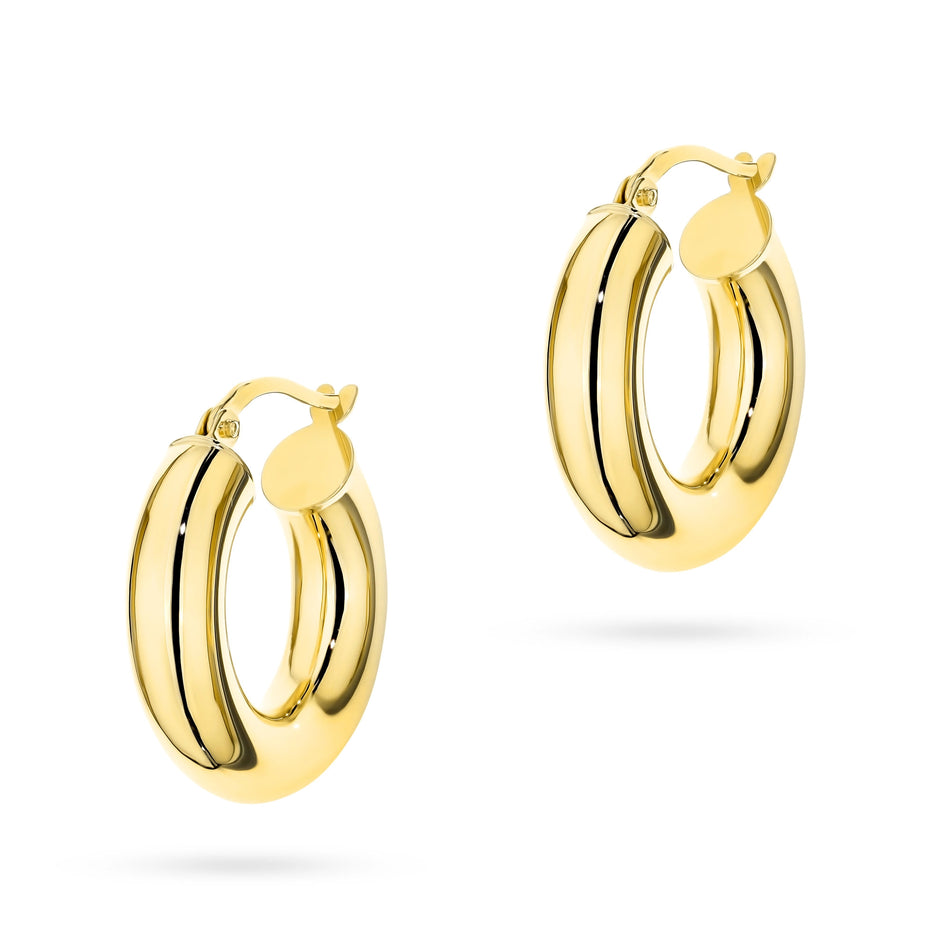 Yellow Gold Wide Smooth Hoop Earrings | 585 (14k) Yellow Gold English Clasp Earrings