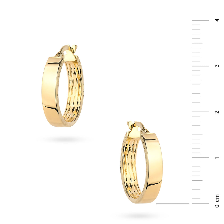 Yellow Gold Bold Diamond-Cut Hoop Earrings | 585 (14k) Yellow Gold English Clasp Earrings