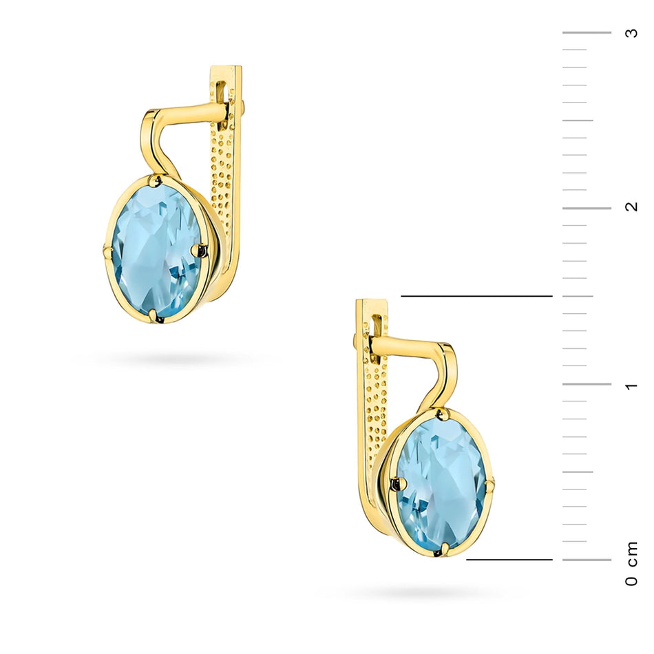 Yellow Gold Oval Topaz Earrings with English Clasp | 585 (14k) Yellow Gold English Clasp Earrings