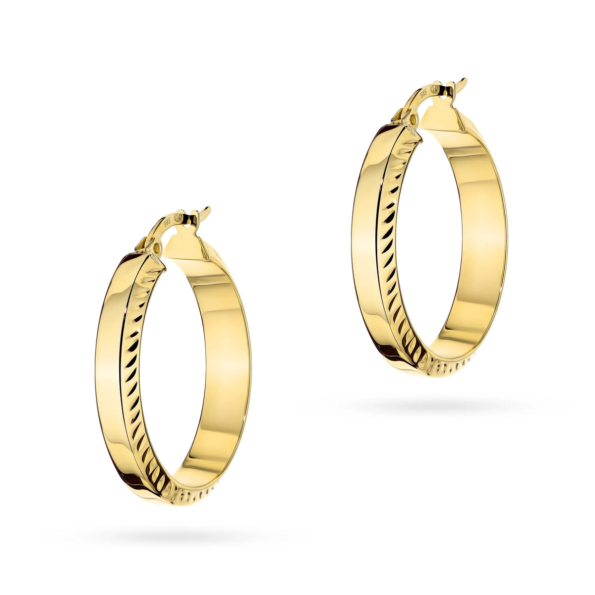 Yellow Gold Diamond-Cut Hoop Earrings | 585 (14k) Yellow Gold English Clasp Earrings