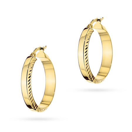 Yellow Gold Diamond-Cut Hoop Earrings | 585 (14k) Yellow Gold English Clasp Earrings