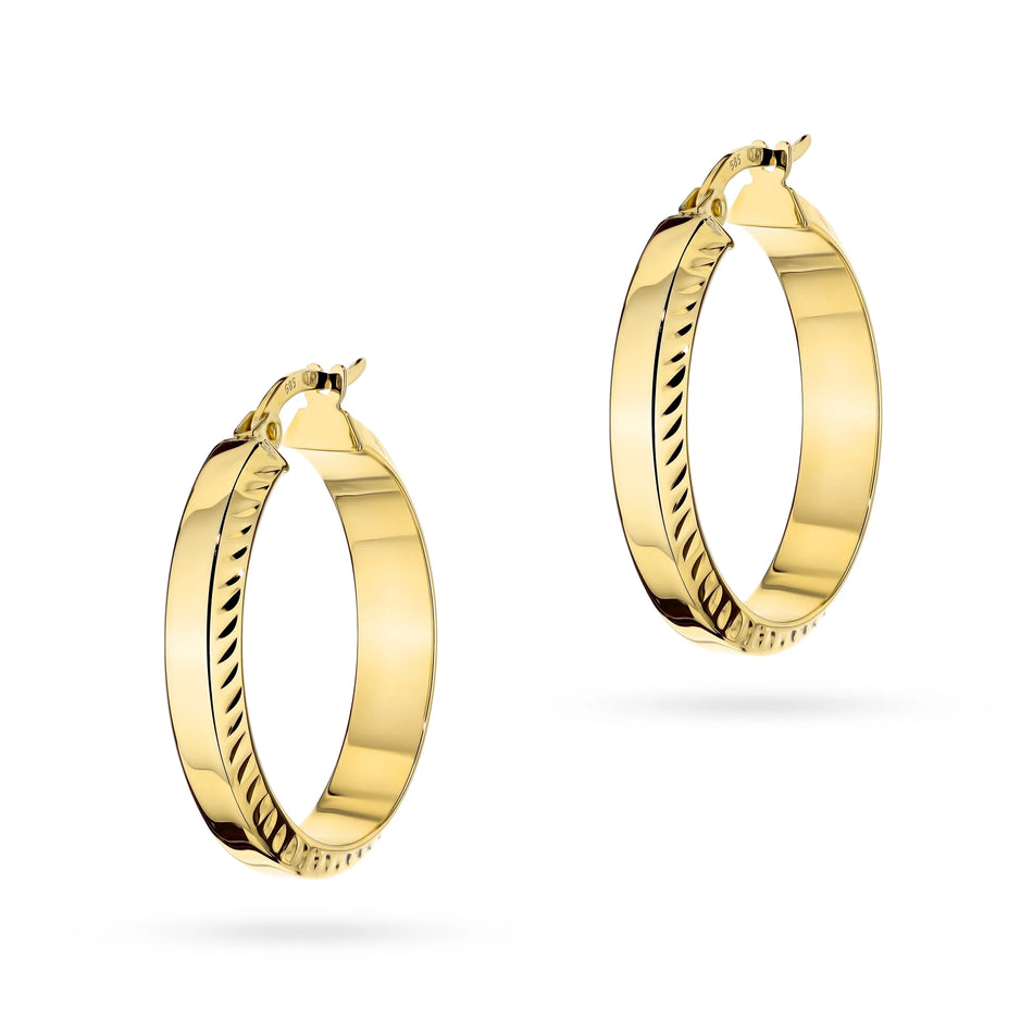 Yellow Gold Diamond-Cut Hoop Earrings | 585 (14k) Yellow Gold English Clasp Earrings