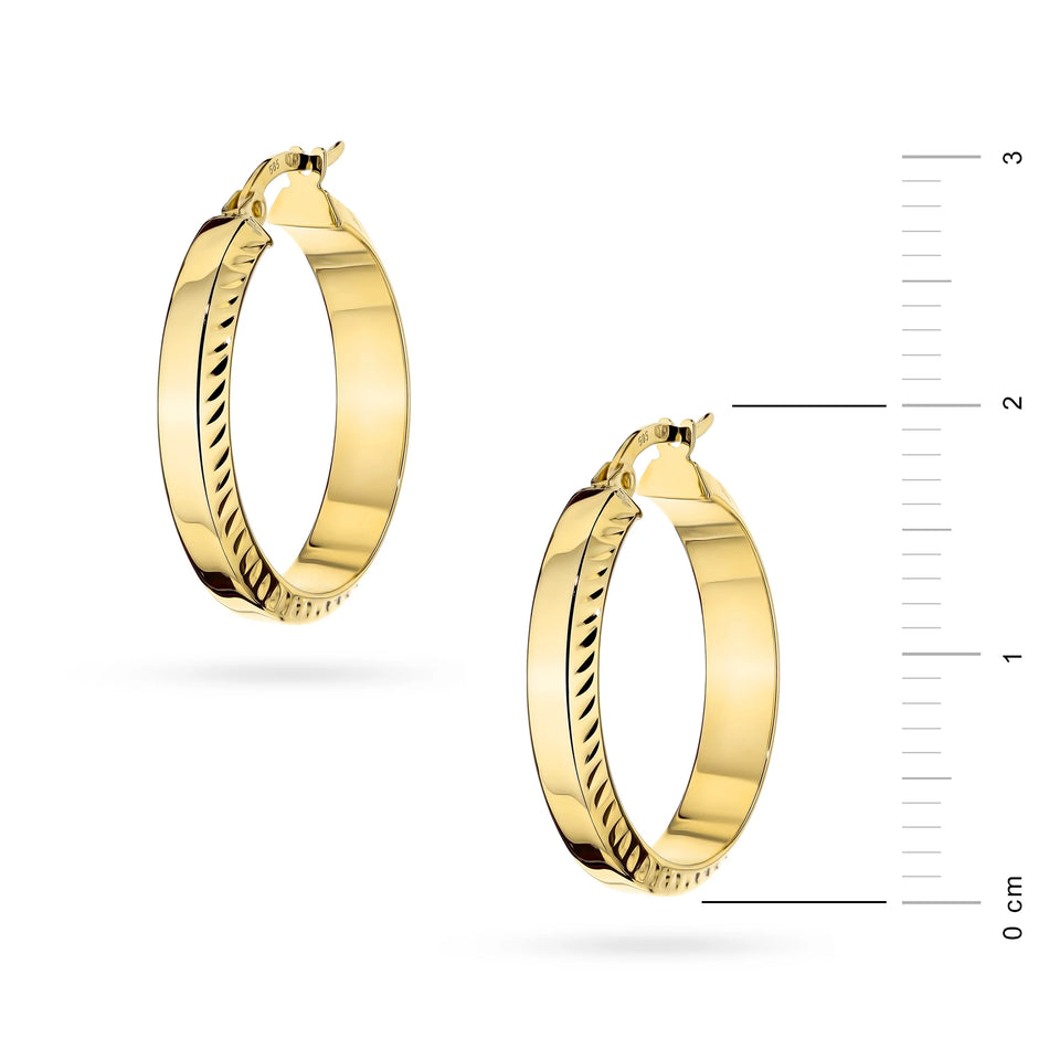 Yellow Gold Diamond-Cut Hoop Earrings | 585 (14k) Yellow Gold English Clasp Earrings