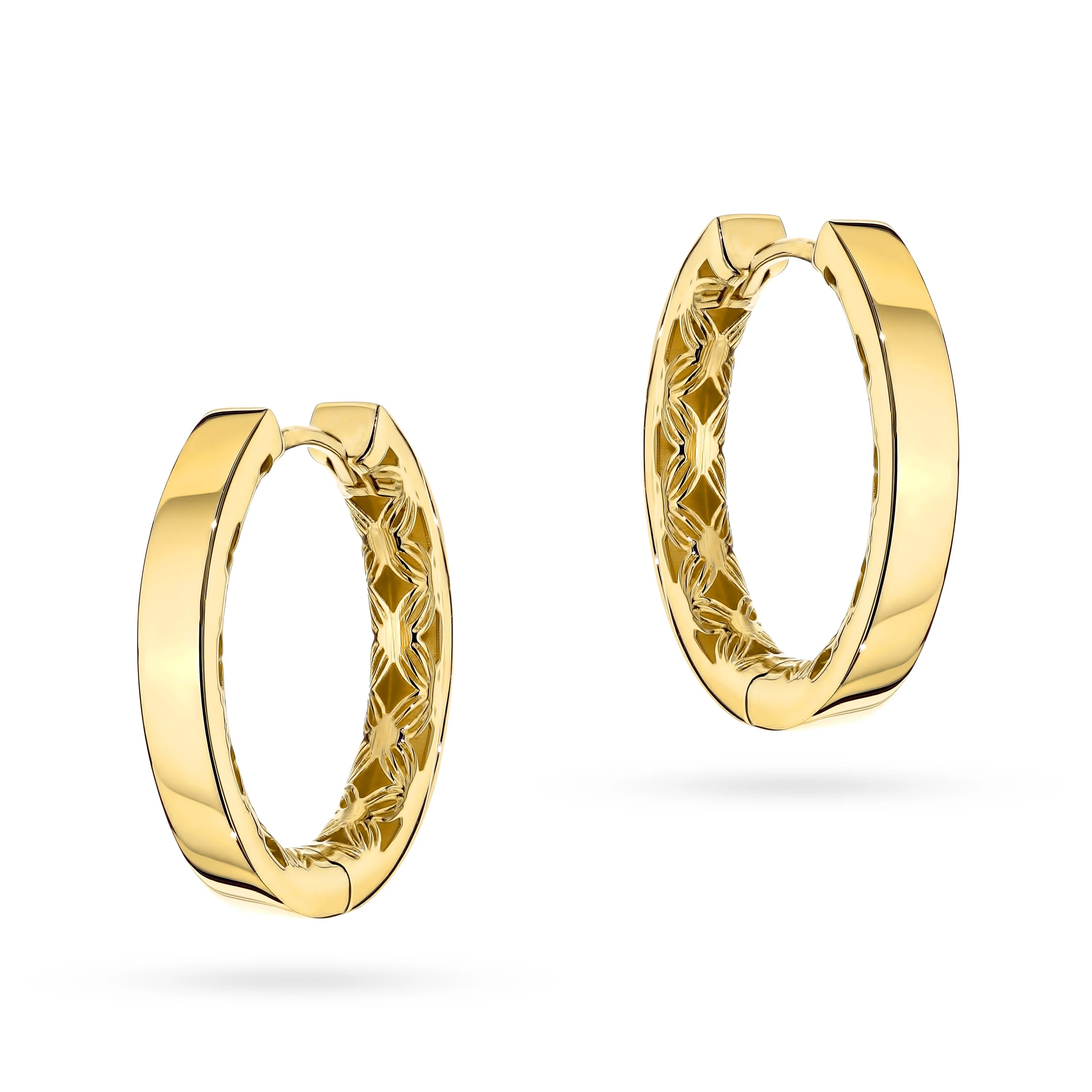 Yellow Gold Smooth Hoop Earrings with Openwork Interior | 585 (14k) Yellow Gold English Clasp Earrings
