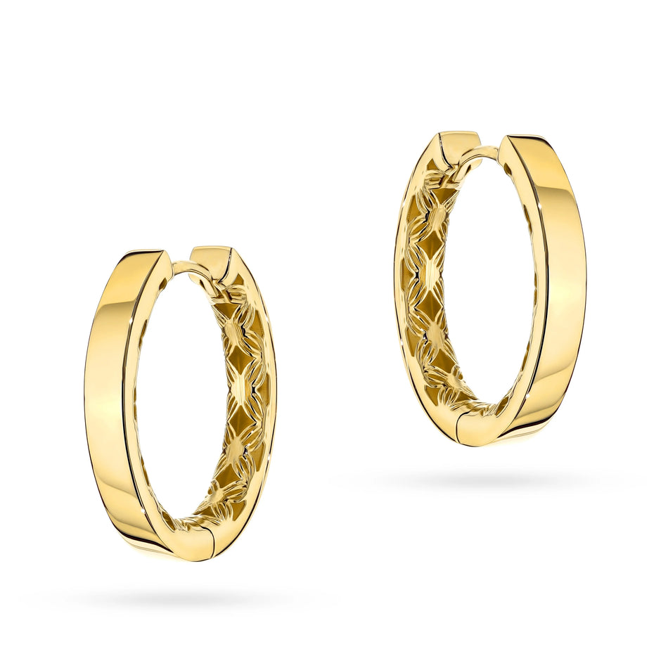 Yellow Gold Smooth Hoop Earrings with Openwork Interior | 585 (14k) Yellow Gold English Clasp Earrings