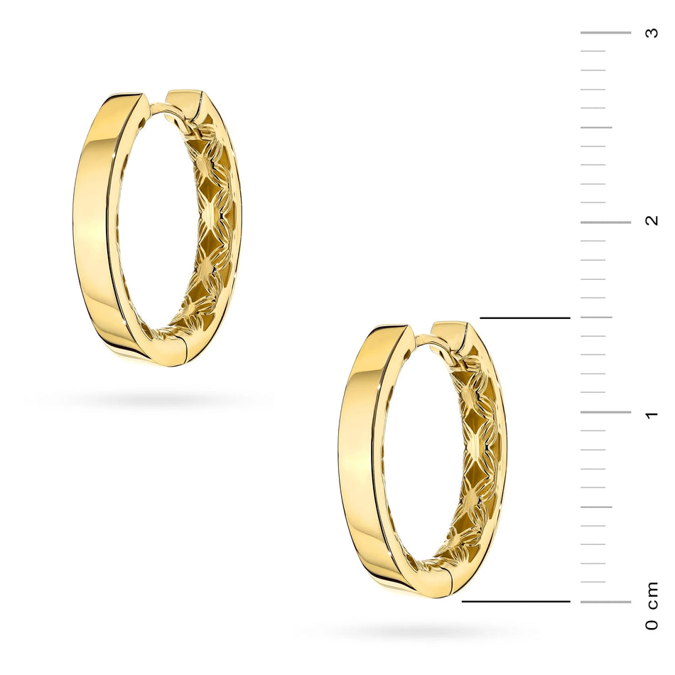 Yellow Gold Smooth Hoop Earrings with Openwork Interior | 585 (14k) Yellow Gold English Clasp Earrings