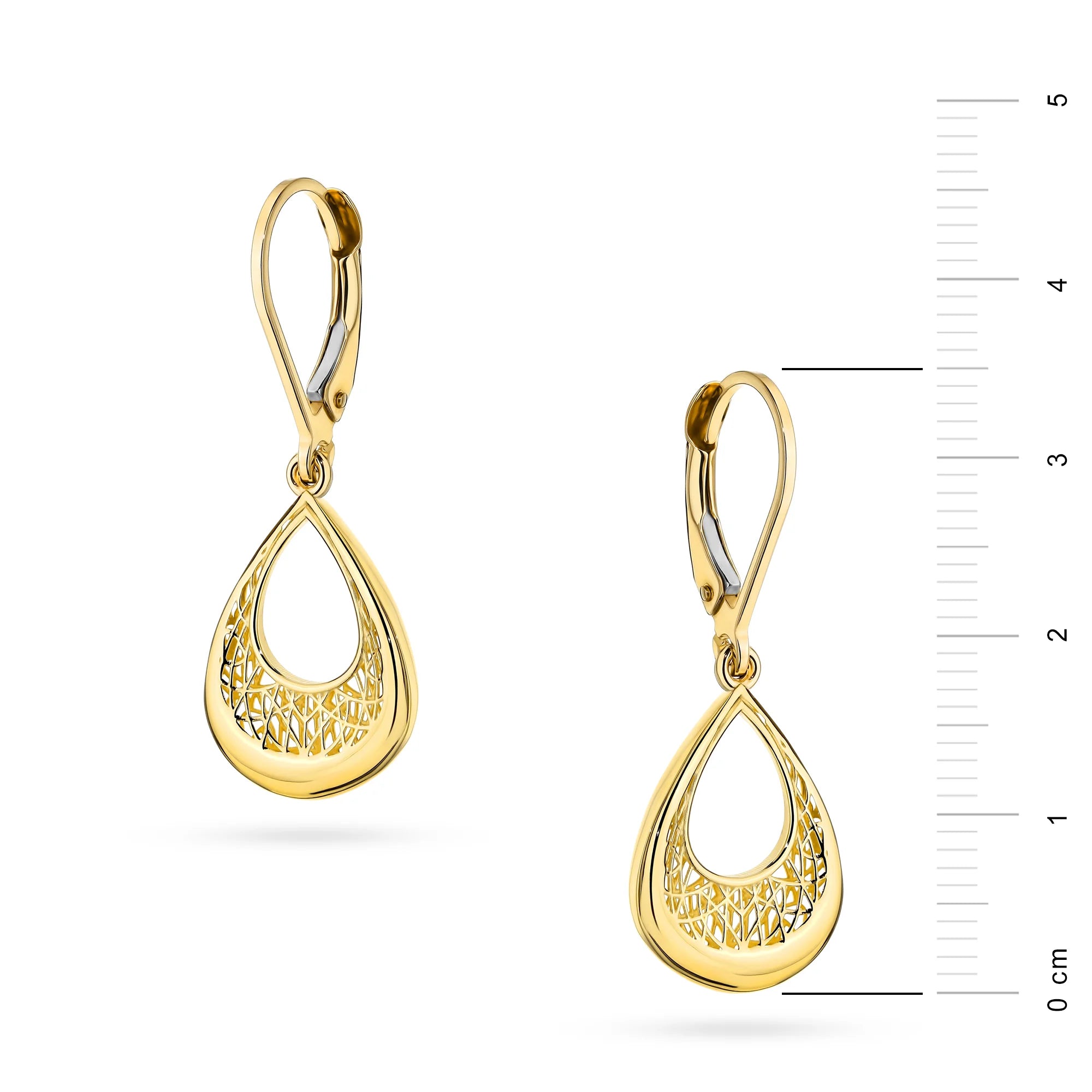 Yellow Gold Openwork Teardrop Earrings with English Clasp | 585 (14k) Yellow Gold English Clasp Earrings
