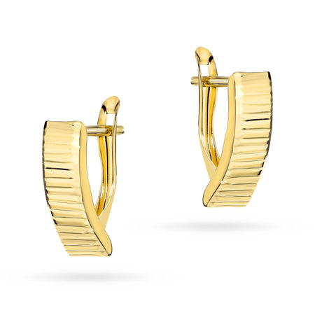 Yellow Gold Diamond-Cut Rectangular Earrings | 585 (14k) Yellow Gold English Clasp Earrings