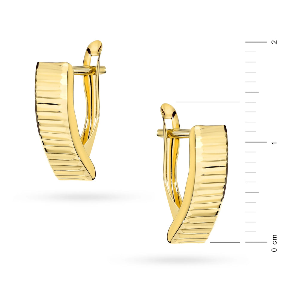 Yellow Gold Diamond-Cut Rectangular Earrings | 585 (14k) Yellow Gold English Clasp Earrings