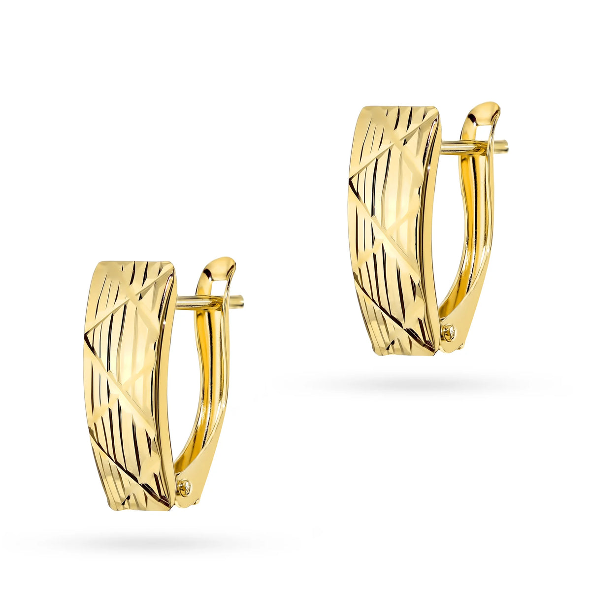 Yellow Gold Textured Rectangular Earrings | 585 (14k) Yellow Gold English Clasp Earrings