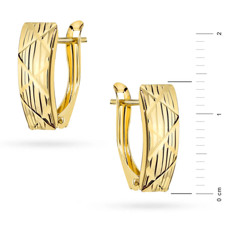 Yellow Gold Textured Rectangular Earrings | 585 (14k) Yellow Gold English Clasp Earrings