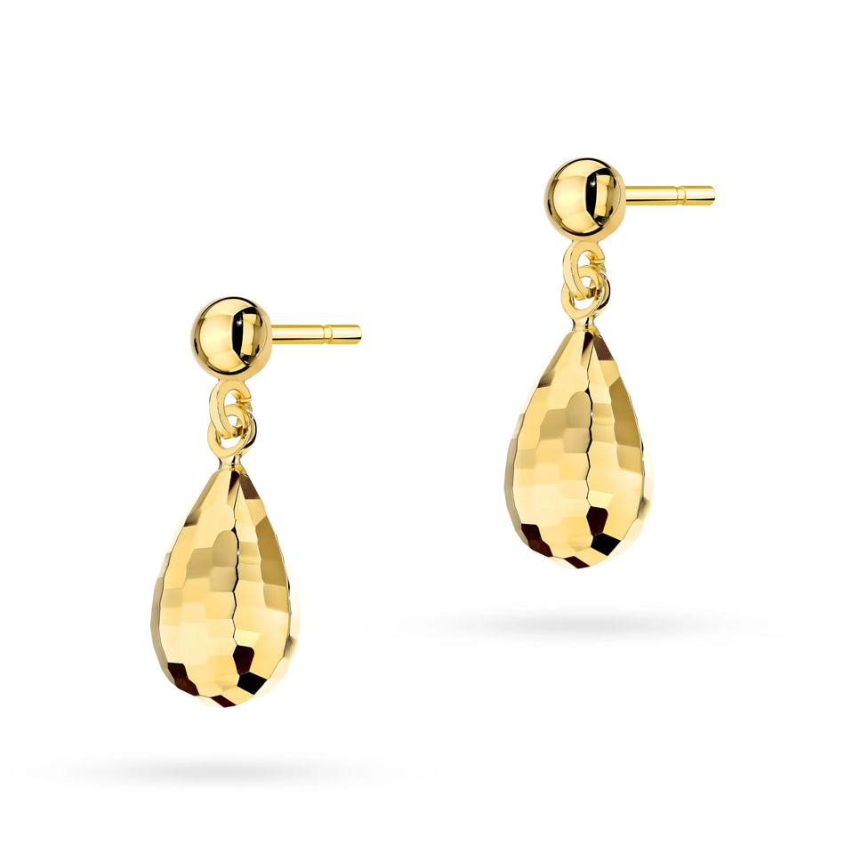 Yellow Gold Diamond-Cut Teardrop and Bead Stud Earrings | 585 (14k) Yellow Gold Stud Earrings