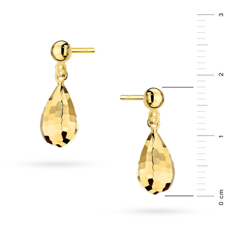 Yellow Gold Diamond-Cut Teardrop and Bead Stud Earrings | 585 (14k) Yellow Gold Stud Earrings