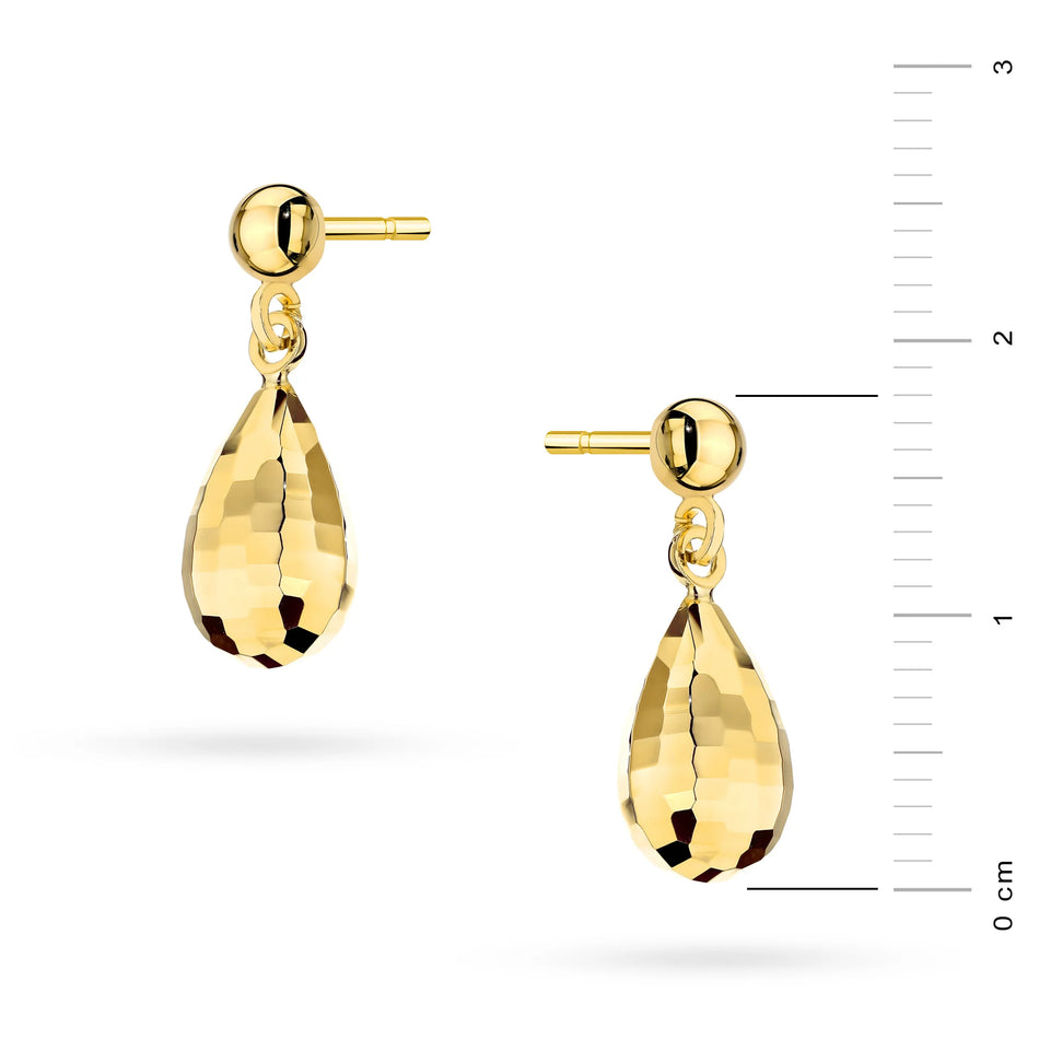 Yellow Gold Diamond-Cut Teardrop and Bead Stud Earrings | 585 (14k) Yellow Gold Stud Earrings
