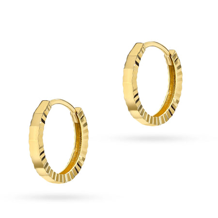 Yellow Gold Diamond-Cut Creole Hoop Earrings | 585 (14k) Yellow Gold Hinged Hoop Clasp Earrings