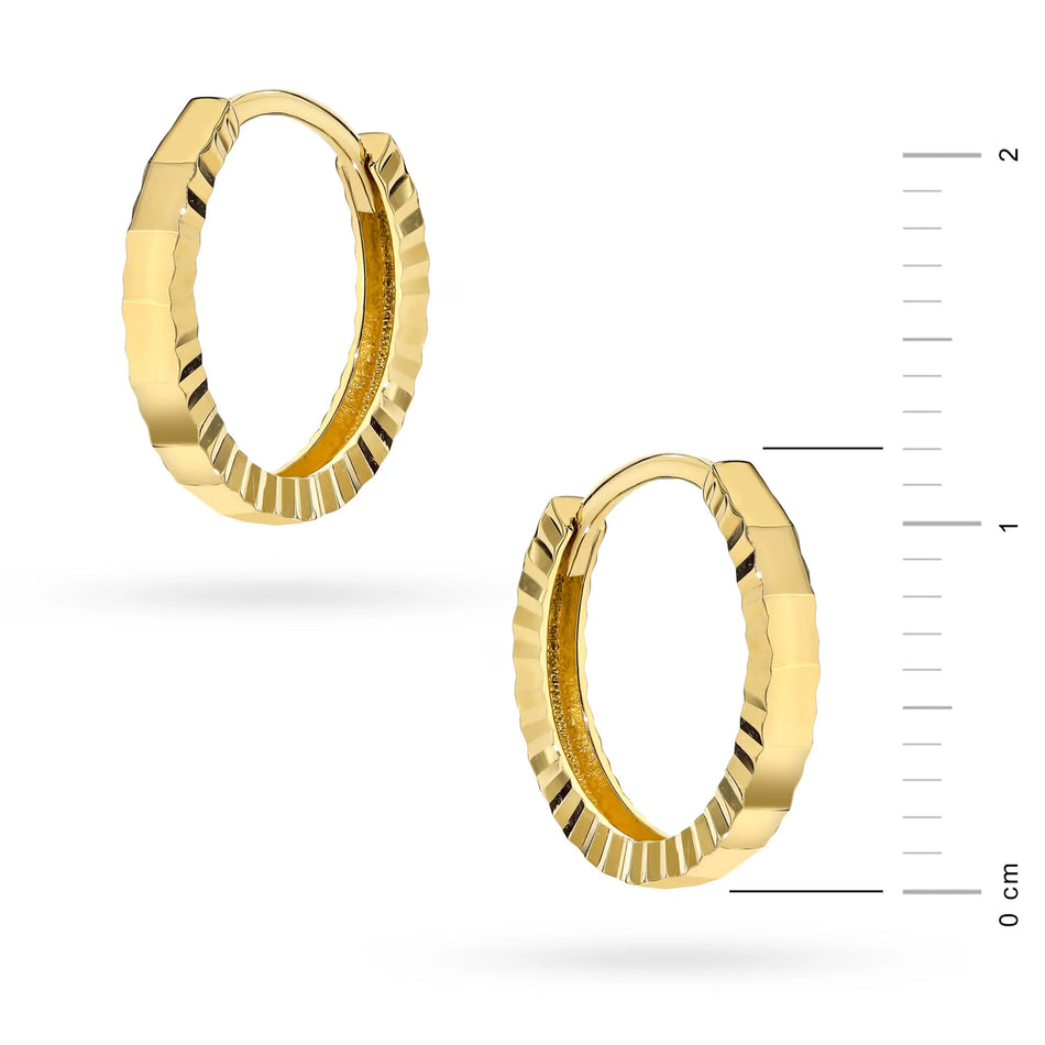 Yellow Gold Diamond-Cut Creole Hoop Earrings | 585 (14k) Yellow Gold Hinged Hoop Clasp Earrings