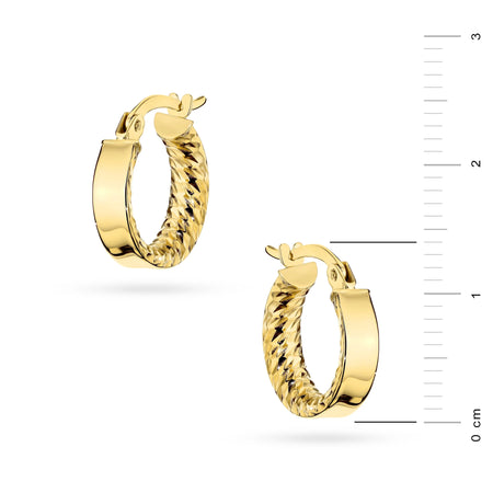 Yellow Gold Hoop Earrings with Diamond-Cut Interior | 585 (14k) Yellow Gold English Clasp Earrings