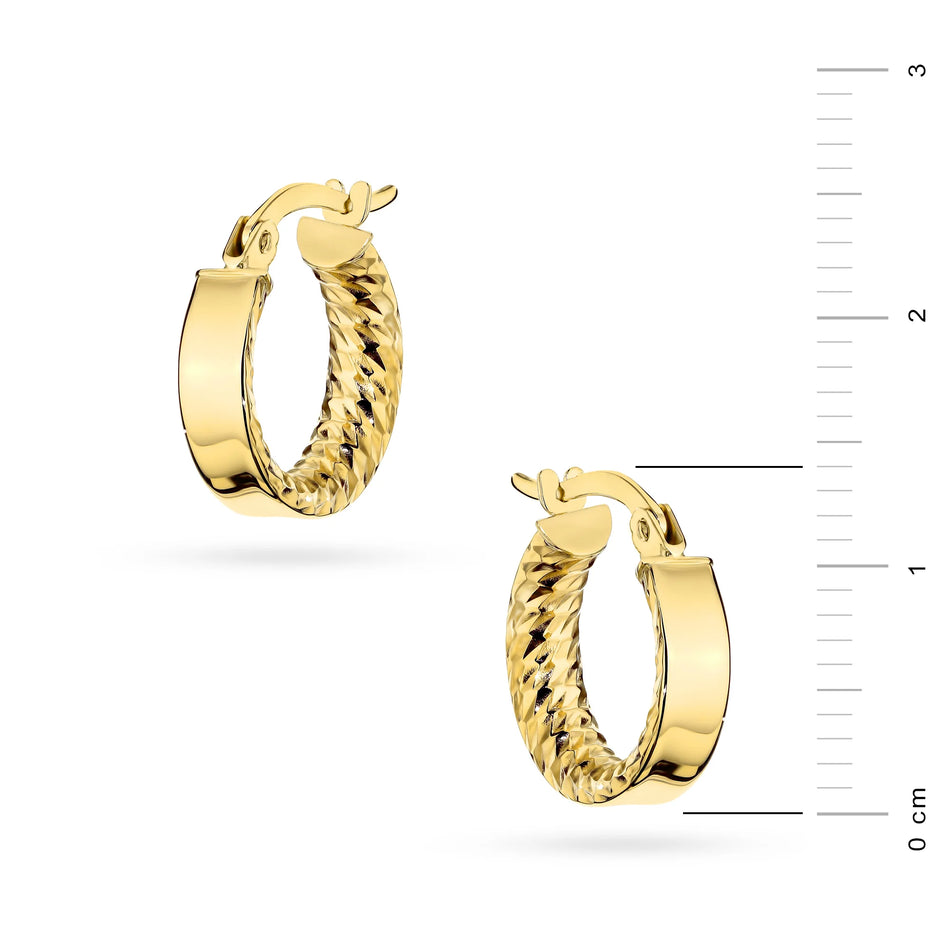 Yellow Gold Hoop Earrings with Diamond-Cut Interior | 585 (14k) Yellow Gold English Clasp Earrings