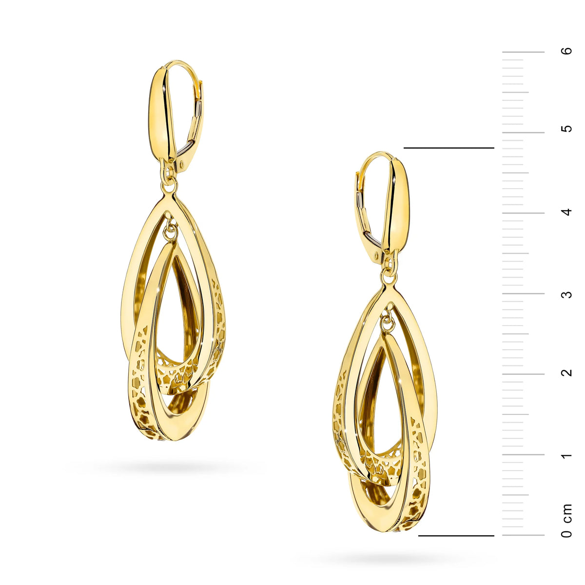 Yellow Gold Double Openwork Teardrop Earrings | 585 (14k) Yellow Gold English Clasp Earrings