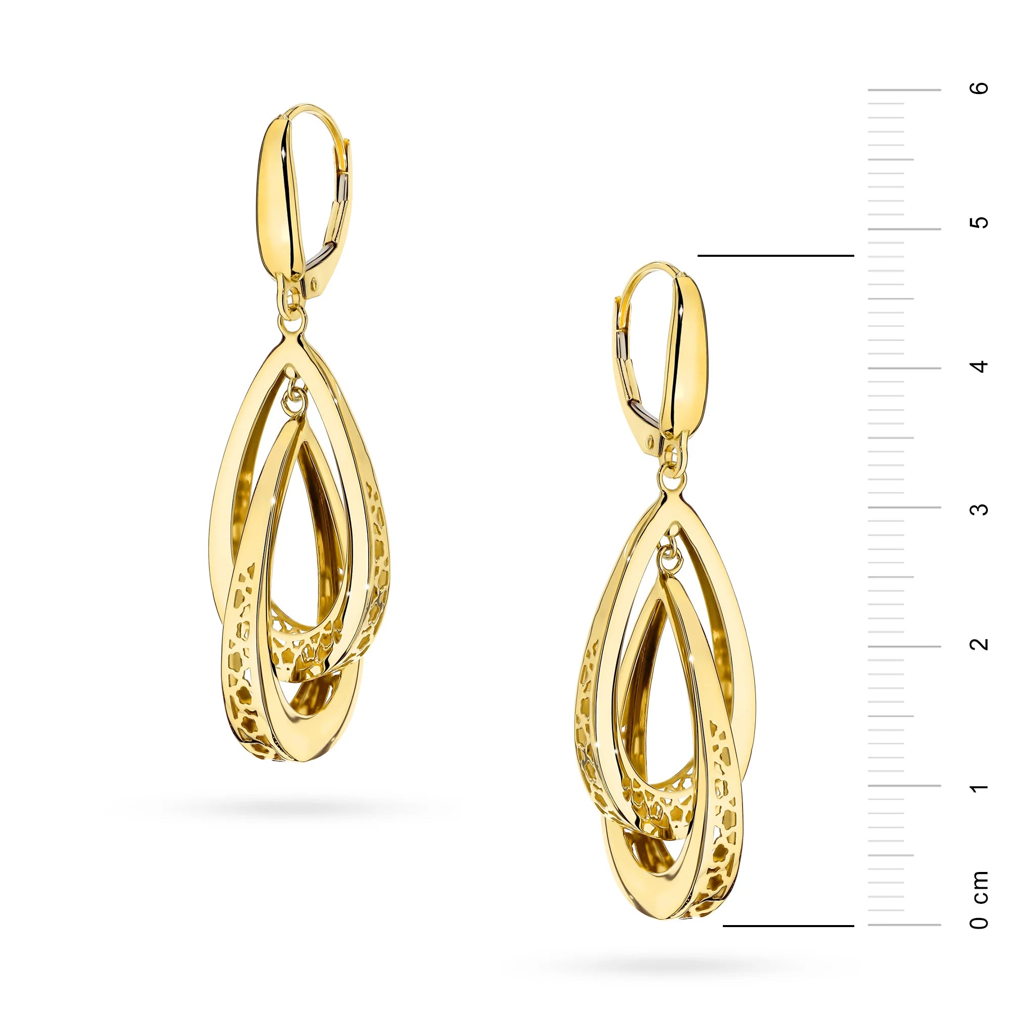 Yellow Gold Double Openwork Teardrop Earrings | 585 (14k) Yellow Gold English Clasp Earrings