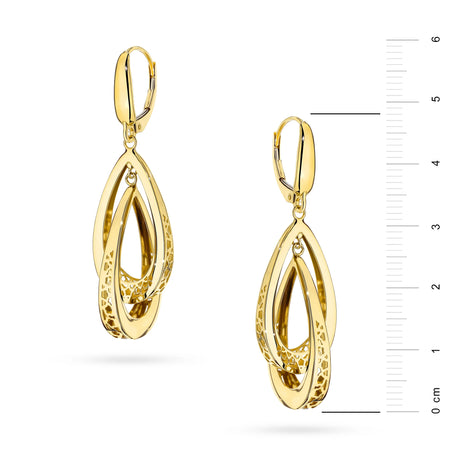 Yellow Gold Double Openwork Teardrop Earrings | 585 (14k) Yellow Gold English Clasp Earrings