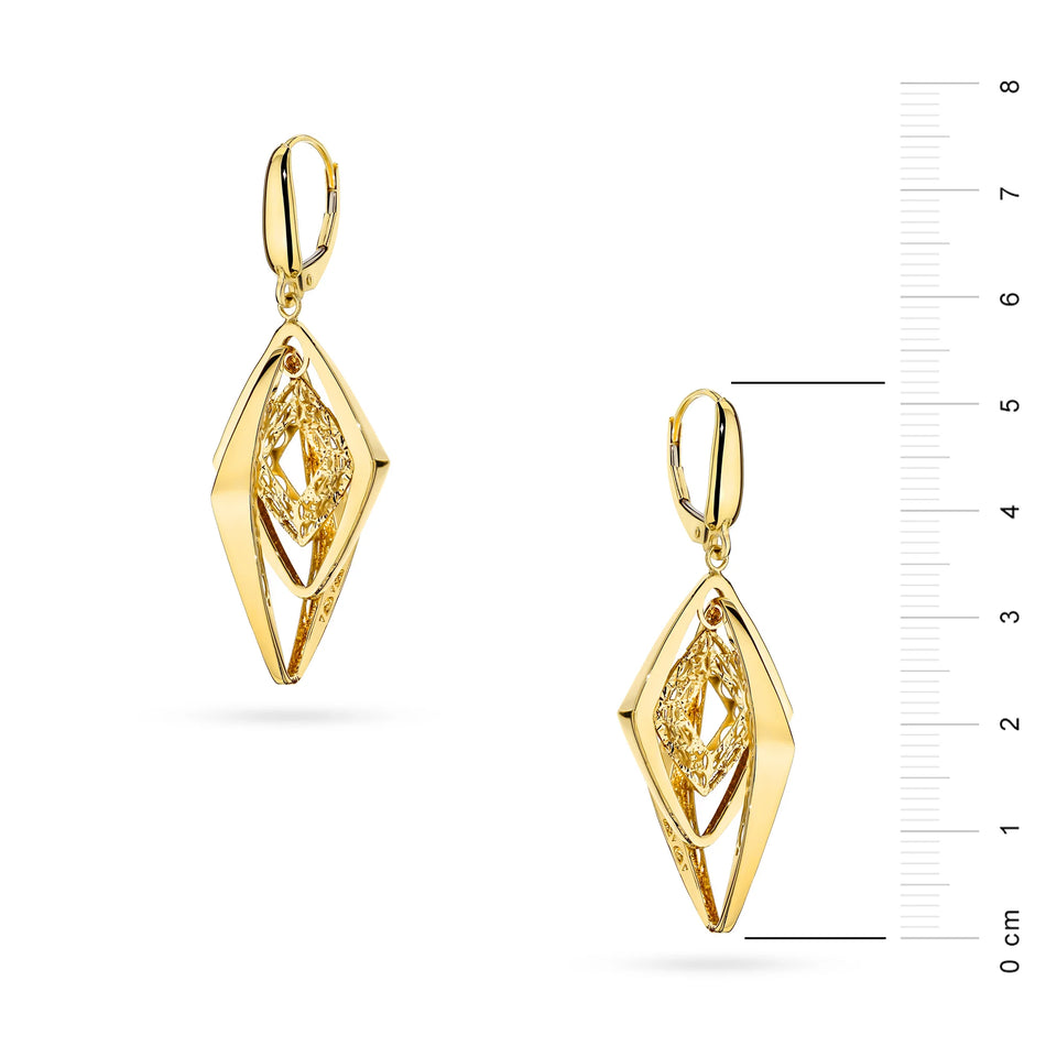 Yellow Gold Triple Openwork Diamond-Shaped Drop Earrings | 585 (14k) Yellow Gold English Clasp Earrings