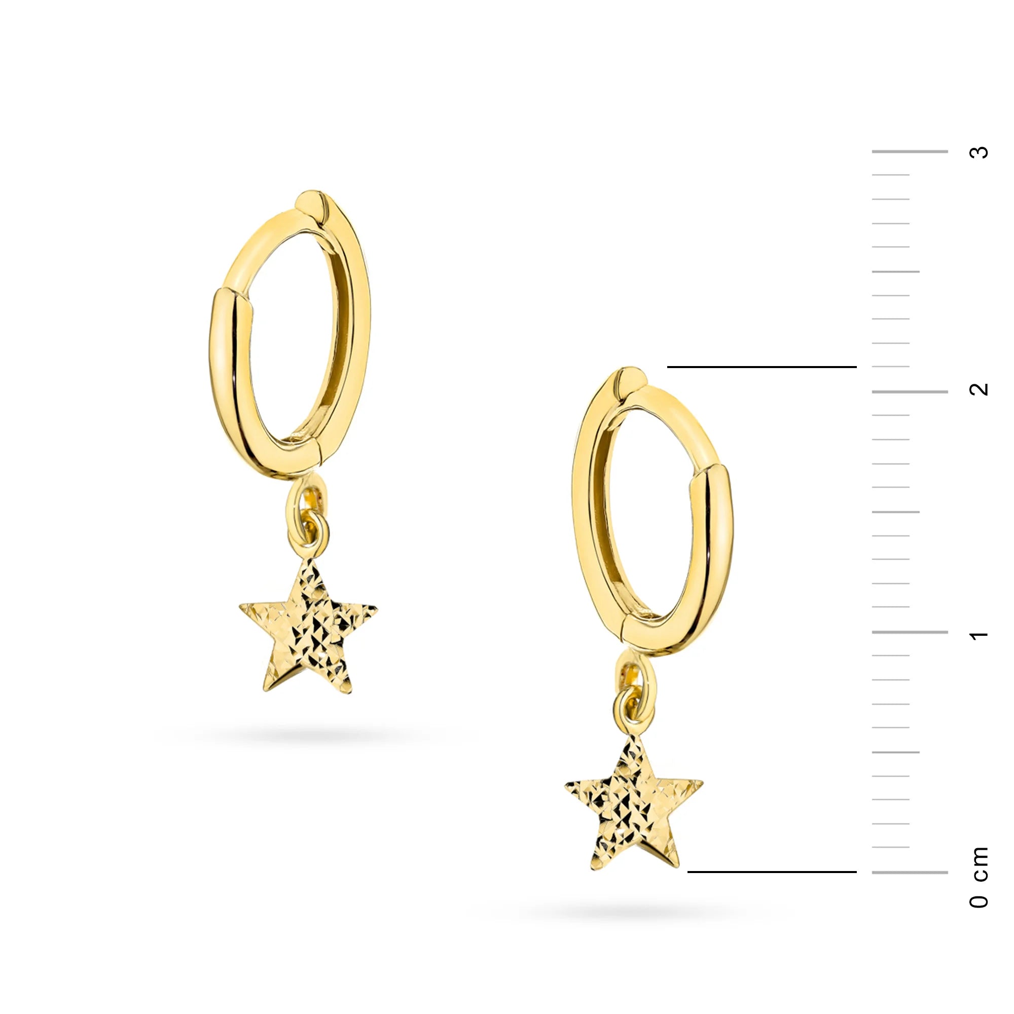 Yellow Gold Diamond-Cut Star Creole Hoop Earrings | 585 (14k) Yellow Gold Hinged Hoop Clasp Earrings