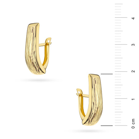 Yellow Gold Ridged Elongated Earrings | 585 (14k) Yellow Gold English Clasp Earrings