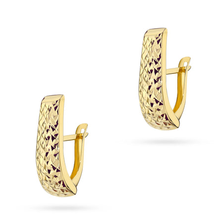 Yellow Gold Diamond-Cut Elongated Earrings | 585 (14k) Yellow Gold English Clasp Earrings